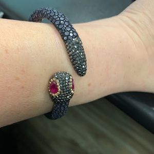 Genuine Black Stingray Snake Motif Bracelet